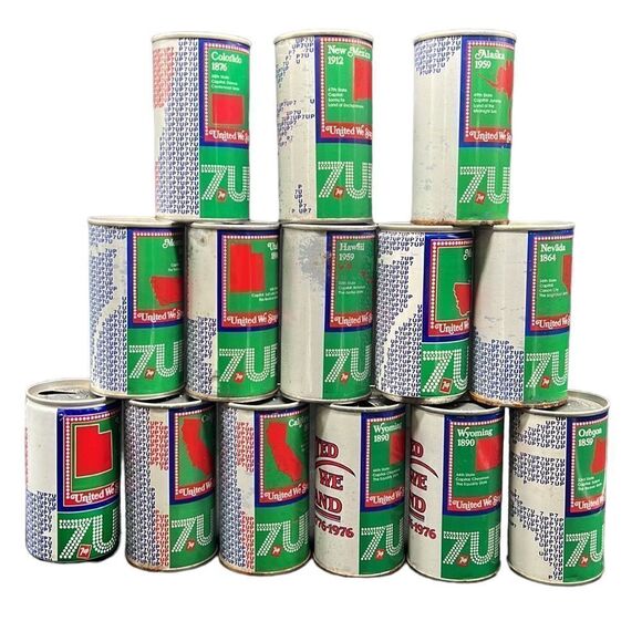 Vintage 7UP Cans United We Stand Lot of 14 Western States Empty Movie Props - Picture 4 of 7